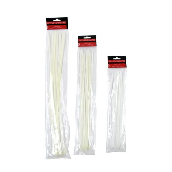 54pc Assorted Heavy Duty Extra Long XL Nylon Cable Wire Strap White Zip Tie Down Set