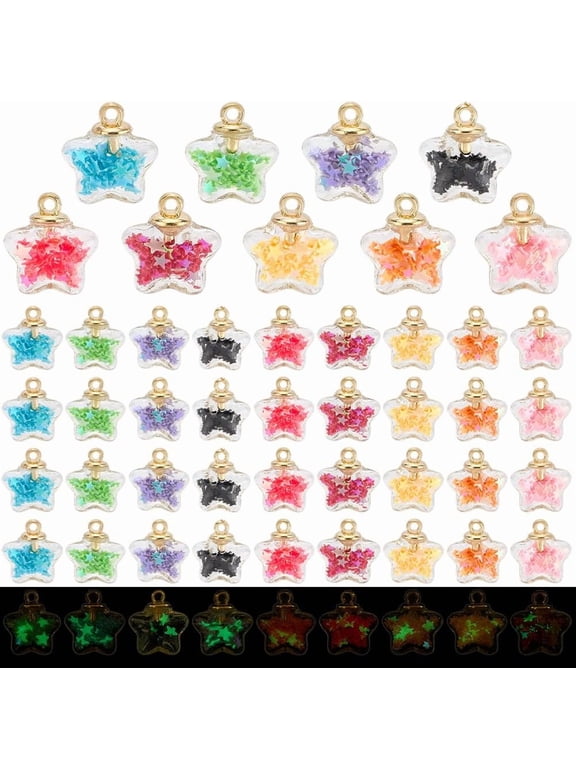 54pcs 9 Colors Glass Ball Charms Star Charms Luminous Star Pendants Glow in the Dark Pendants