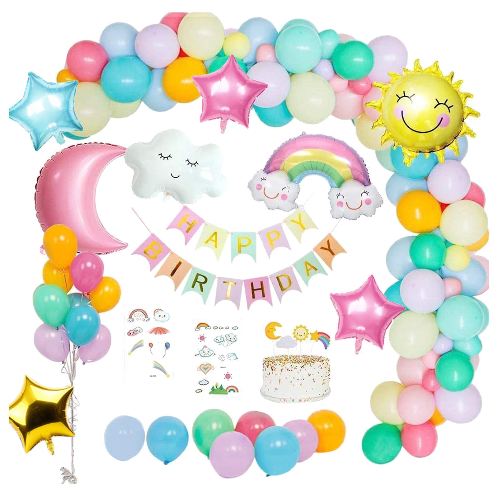 54pcs Children's Birthday Decoration Balloon Set Sun Rainbow Smile ...