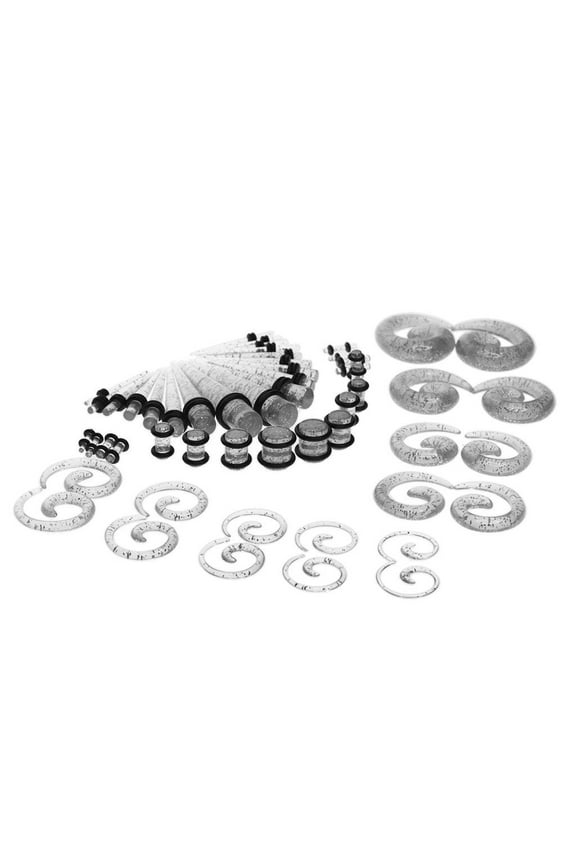 54pcs Gauges Spiral Tapers and 14G-00G Stretching Transparent