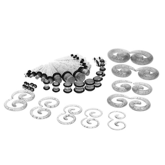54pcs Gauges Spiral Tapers and 14G-00G Stretching Transparent