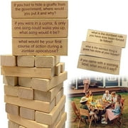 54pcs Ice Breaker Questions Tumbling Tower Game, Wooden Stacking Tower Games, Conversation Start - For Team Party & Family Game Night