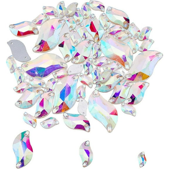 54pcs S Shape Sew on Rhinestones 3 Sizes AB Sewing Stone Gems with 2 Holes Clear Flat Back Colorful Rhinestones