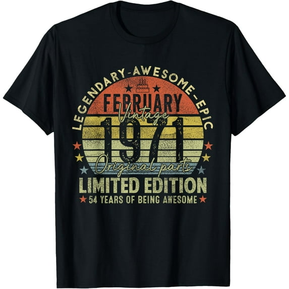 54th Birthday Gifts Vintage February 1971 54 Years Old Men T-Shirt