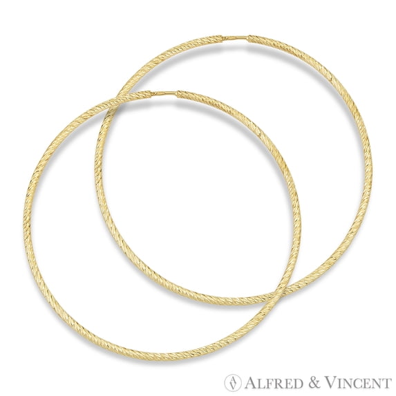 54x1.5mm (2.1"x0.06") Diamond-Cut Pave Tube Hoop Earrings in .925 Sterling Silver