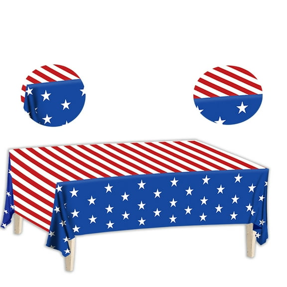 54x108 Inch 4th Of July Disposable Plastic Tablecloth, Red White Blue USA Flag Table Cover, Waterproof Stain Resistant Decor for Memorial Independence Day Holiday Party Supplies