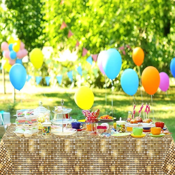 54x108 Inch Gold Big Sequin Tablecloth, Sparkly Shimmer Party Decoraiton Table Cover for Parties Wedding Birthday