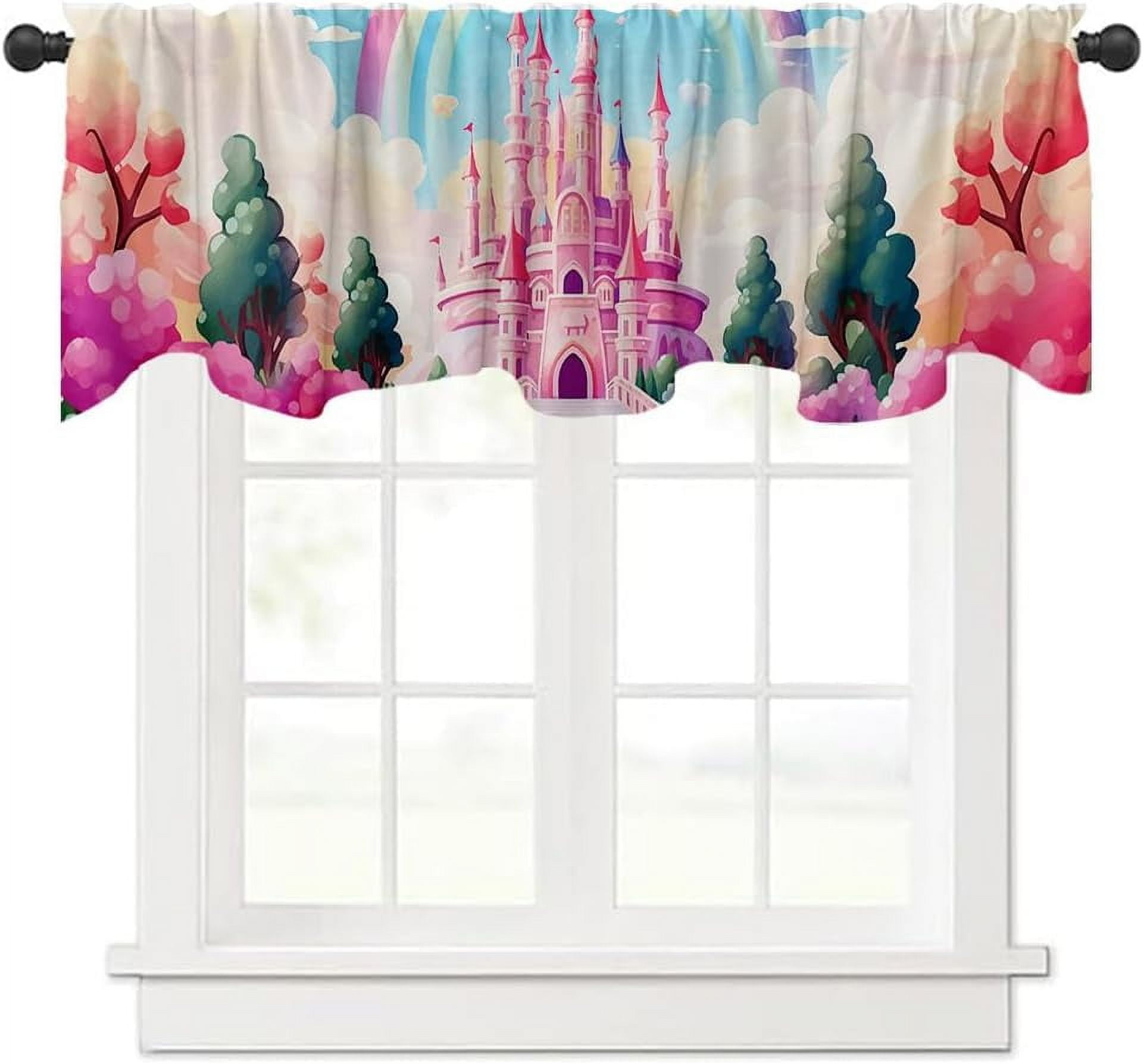 54x18 Inches Colorful Princess Castle Window Valance Watercolor Pastel ...