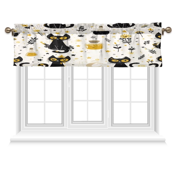54x18 Inches Valance Curtain Black Cat Seamless Pattern Window Curtains Rod Pocket Design for Kitchen Living Room Bedroom