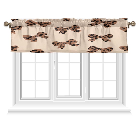 54x18 Inches Valance Curtain Cute Brown Bow Window Curtains Rod Pocket Design for Kitchen Living Room Bedroom
