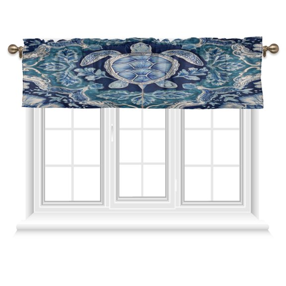 54x18 Inches Valance Curtain Dark Teal Turtle Pattern Window Curtains Rod Pocket Design for Kitchen Living Room Bedroom