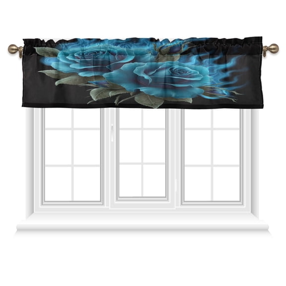 54x18 Inches Valance Curtain Eternal Blue Rose and Flame Window Curtains Rod Pocket Design for Kitchen Living Room Bedroom
