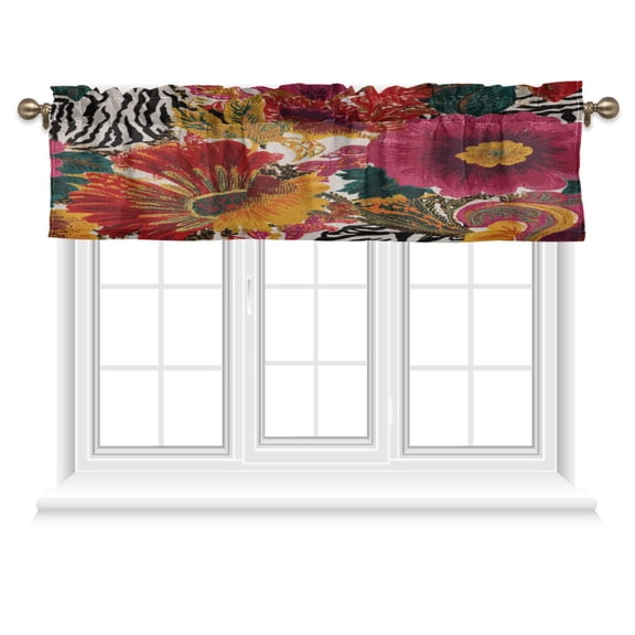 54x18 Inches Valance Curtain Flowers and Zebra Print Window Curtains Rod Pocket Design for Kitchen Living Room Bedroom