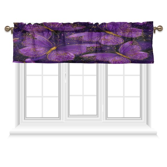 54x18 Inches Valance Curtain Glowing Purple Butterfly Window Curtains Rod Pocket Design for Kitchen Living Room Bedroom