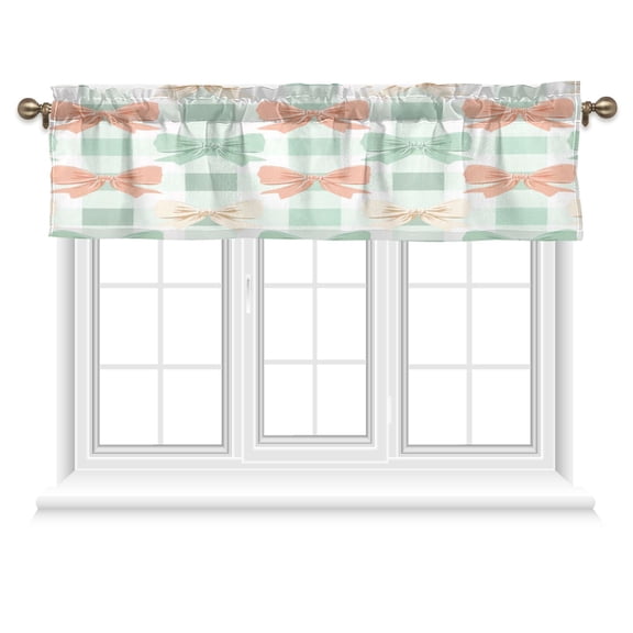 54x18 Inches Valance Curtain Green and Peach Bow Pattern Window Curtains Rod Pocket Design for Kitchen Living Room Bedroom