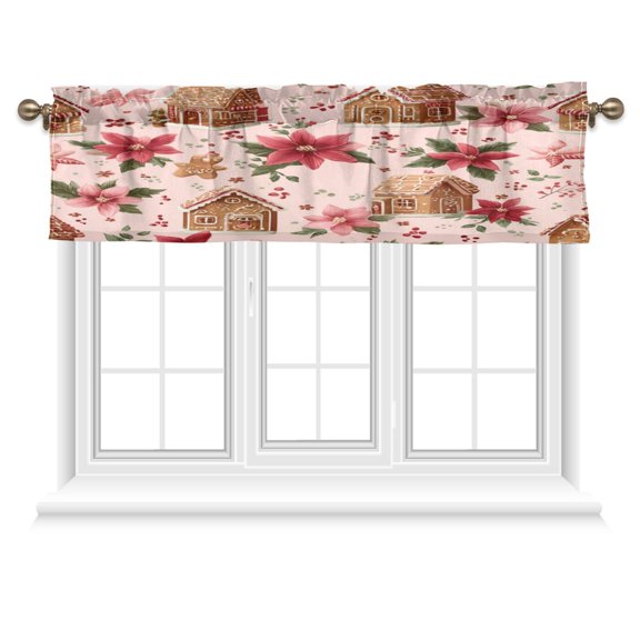 54x18 Inches Valance Curtain Houses and Flowers Window Curtains Rod Pocket Design for Kitchen Living Room Bedroom
