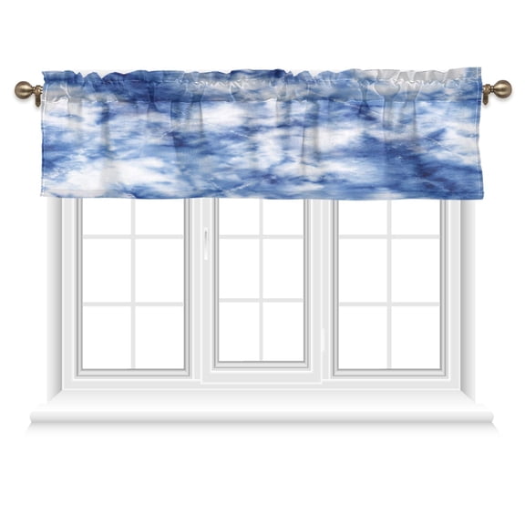 54x18 Inches Valance Curtain Indigo Blue Tie-dye Pattern Window Curtains Rod Pocket Design for Kitchen Living Room Bedroom