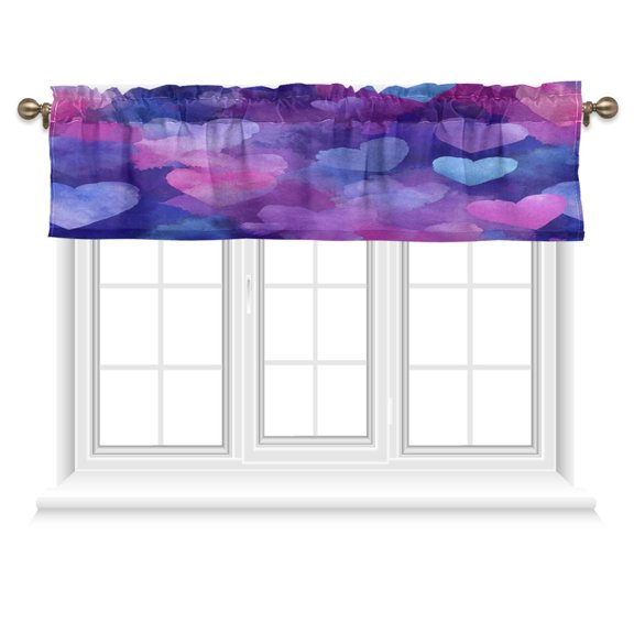 54x18 Inches Valance Curtain Indigo and Violet Hearts Window Curtains Rod Pocket Design for Kitchen Living Room Bedroom