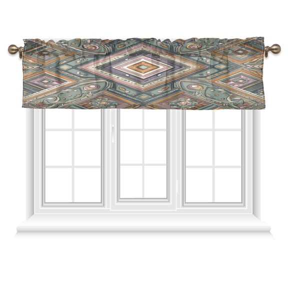 54x18 Inches Valance Curtain Intricate Brown Batik Pattern Window Curtains Rod Pocket Design for Kitchen Living Room Bedroom