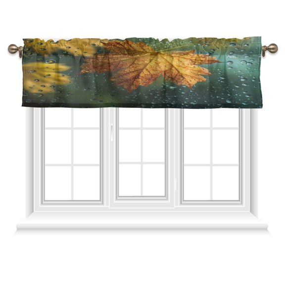 54x18 Inches Valance Curtain Leaves with Water Droplets Window Curtains Rod Pocket Design for Kitchen Living Room Bedroom