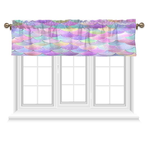 54x18 Inches Valance Curtain Mermaid Scale Pattern Window Curtains Rod Pocket Design for Kitchen Living Room Bedroom