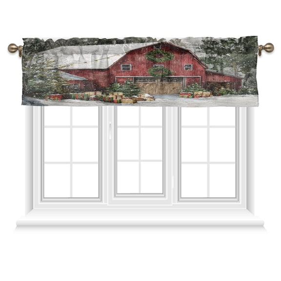 54x18 Inches Valance Curtain Old Red Barn Window Curtains Rod Pocket Design for Kitchen Living Room Bedroom