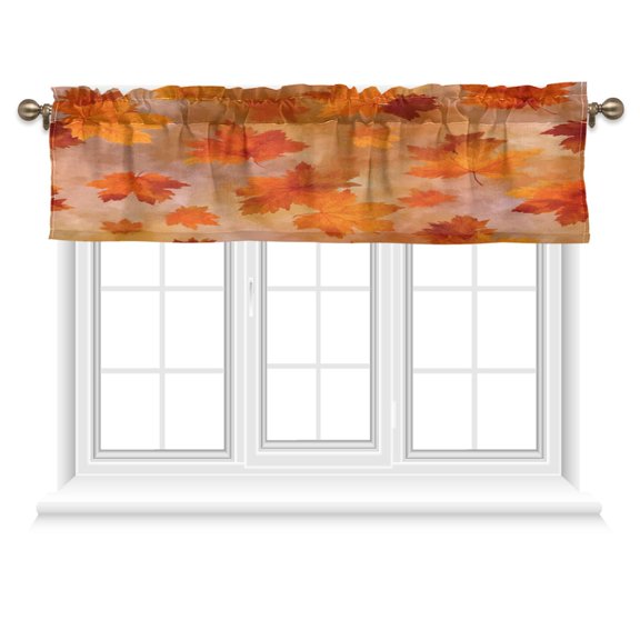 54x18 Inches Valance Curtain Orange and Brown Autumn Leaves Window Curtains Rod Pocket Design for Kitchen Living Room Bedroom