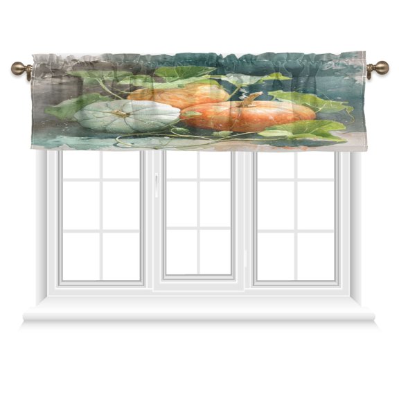 54x18 Inches Valance Curtain Orange and White Pumpkins Window Curtains Rod Pocket Design for Kitchen Living Room Bedroom