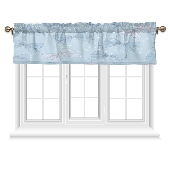 54x18 Inches Valance Curtain Pastel Blue Bows and Dots Window Curtains Rod Pocket Design for Kitchen Living Room Bedroom