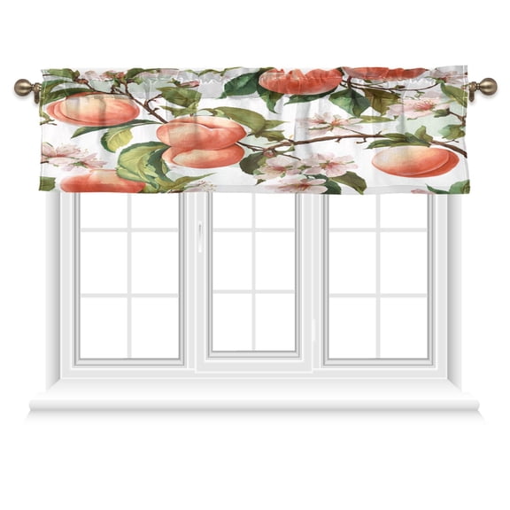 54x18 Inches Valance Curtain Peach Fruit Pattern Window Curtains Rod Pocket Design for Kitchen Living Room Bedroom