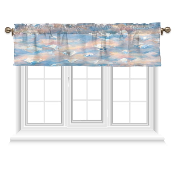 54x18 Inches Valance Curtain Peach and Blue Rhombus Window Curtains Rod Pocket Design for Kitchen Living Room Bedroom