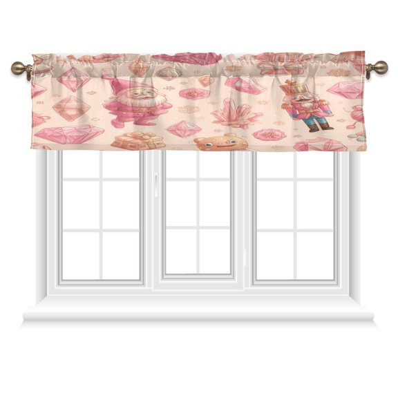 54x18 Inches Valance Curtain Pink Christmas Elements Window Curtains Rod Pocket Design for Kitchen Living Room Bedroom
