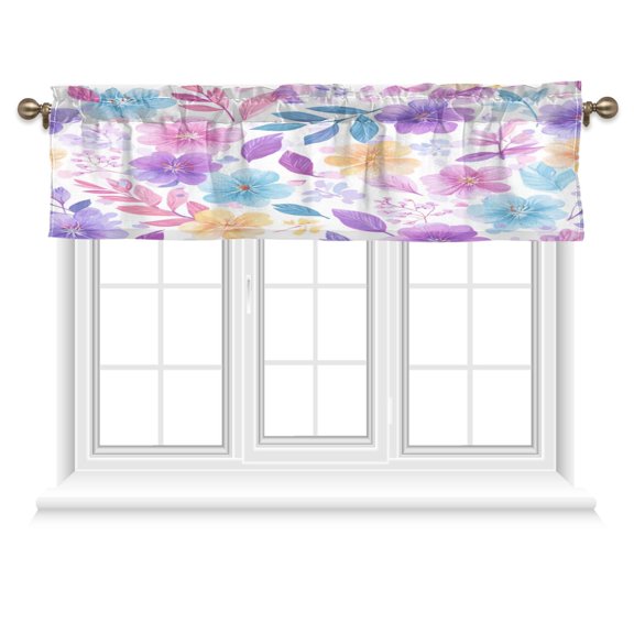 54x18 Inches Valance Curtain Pink and Purple Flowers Window Curtains Rod Pocket Design for Kitchen Living Room Bedroom