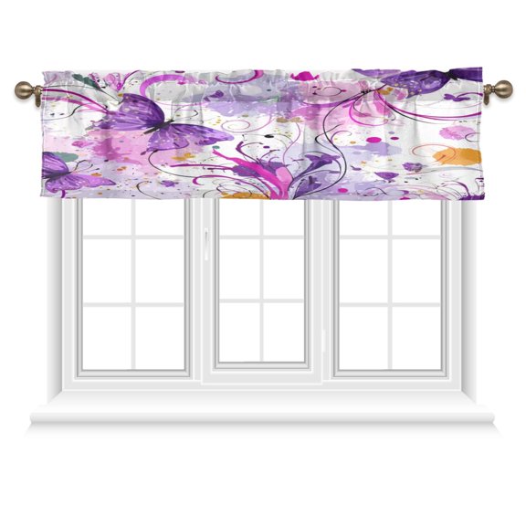 54x18 Inches Valance Curtain Purple Butterfly with Swirls Window Curtains Rod Pocket Design for Kitchen Living Room Bedroom