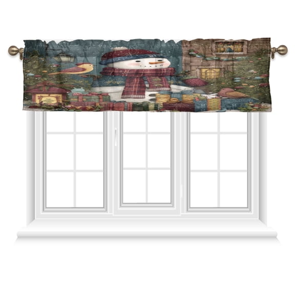 54x18 Inches Valance Curtain Snowman and Gift Box Window Curtains Rod Pocket Design for Kitchen Living Room Bedroom
