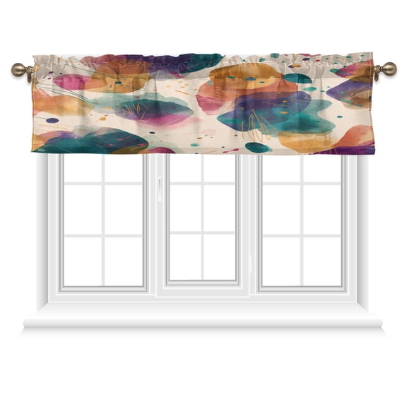 54x18 Inches Valance Curtain Teal and Orange Abstract Shapes Window Curtains Rod Pocket Design for Kitchen Living Room Bedroom
