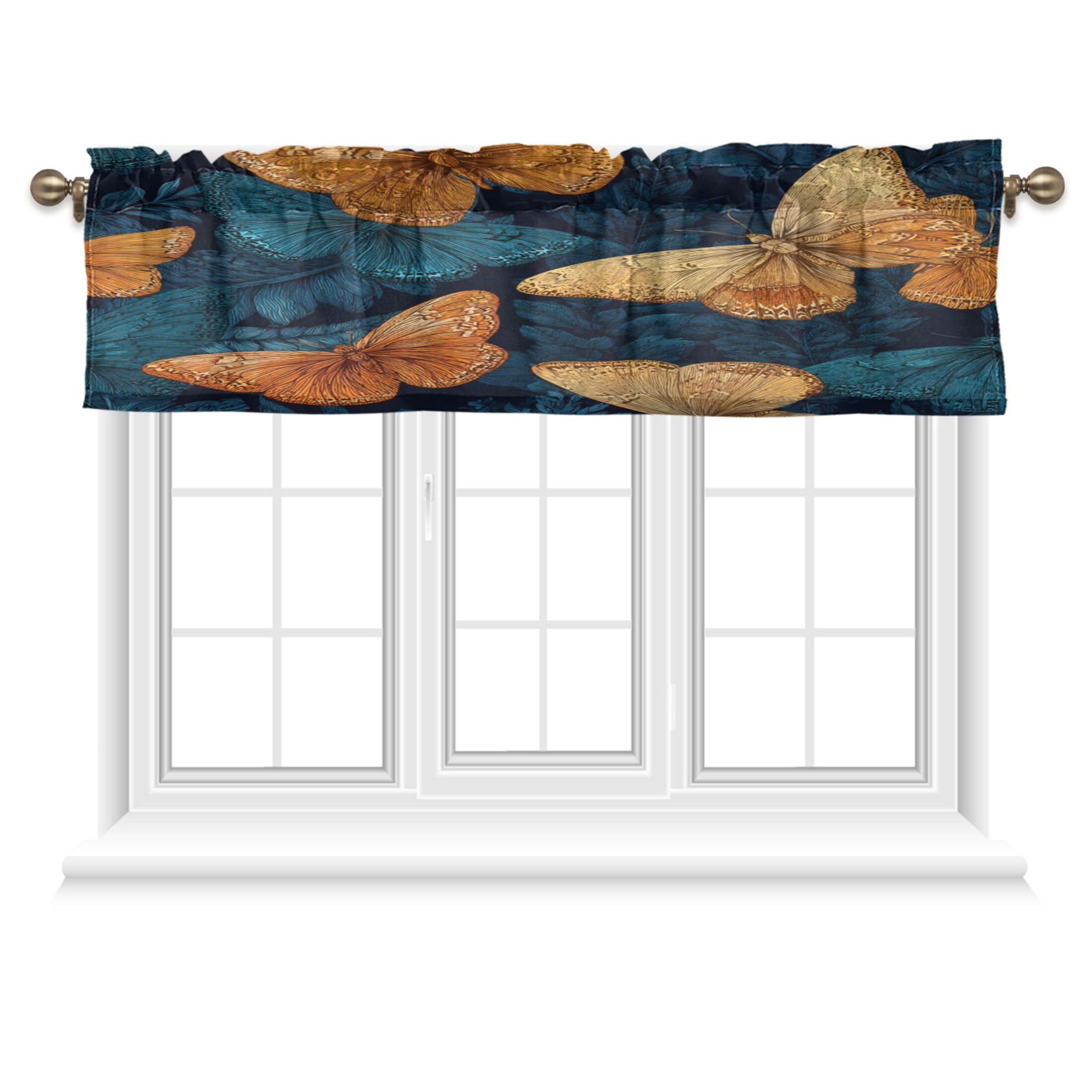 54x18 Inches Valance Curtain Teal and Orange Butterflies Window ...