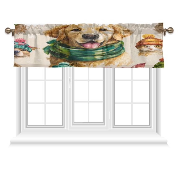 54x18 Inches Valance Curtain Watercolor Animals Pattern Window Curtains Rod Pocket Design for Kitchen Living Room Bedroom