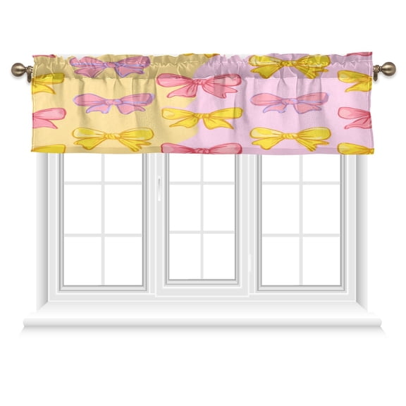 54x18 Inches Valance Curtain Yellow and Pink Bows Window Curtains Rod Pocket Design for Kitchen Living Room Bedroom