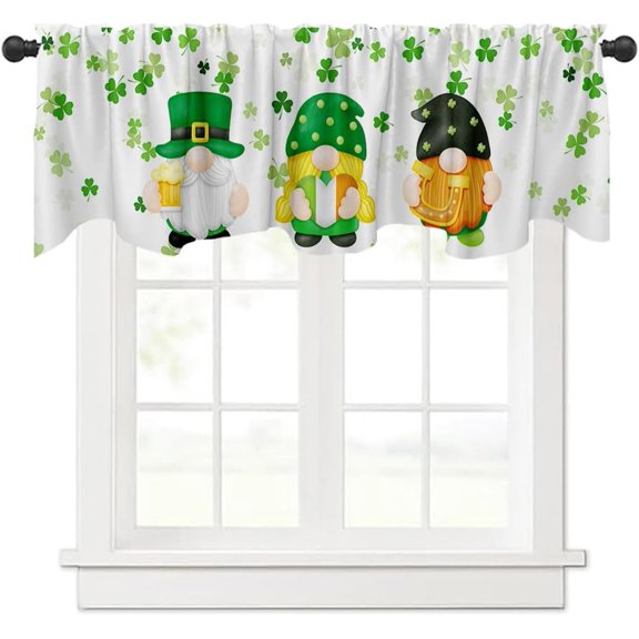 54x18 Inches White St. Patricks Day Window Valance Green Shamrock Gnome Shamrock Fortune Love Indoor Window Decor Polyester