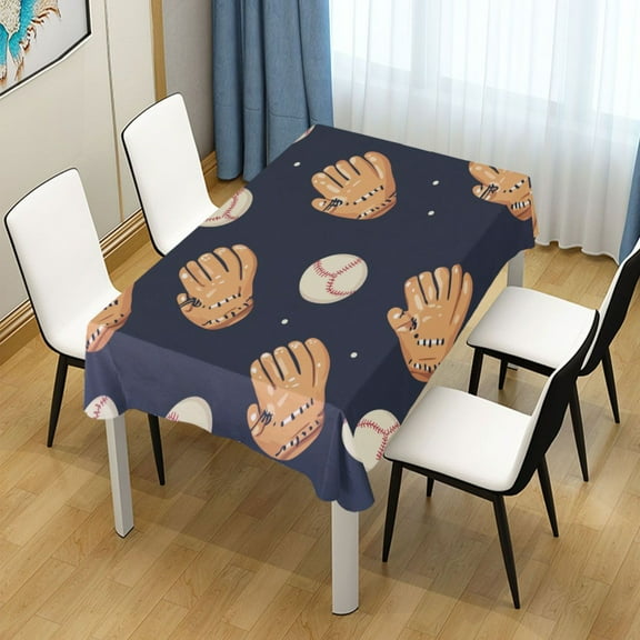 54x54 Inch Tablecloth Polyester Square Tablecloth for Home Kitchen Dinner Decor Baseball Gloves and Balls Pattern