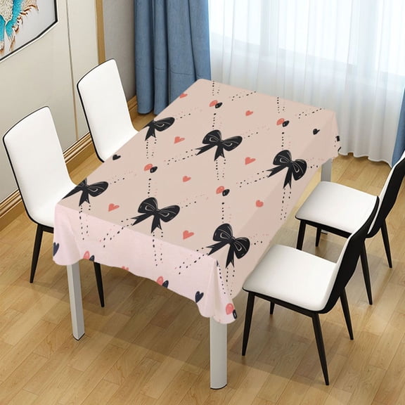 54x54 Inch Tablecloth Polyester Square Tablecloth for Home Kitchen Dinner Decor Black Bows Pattern
