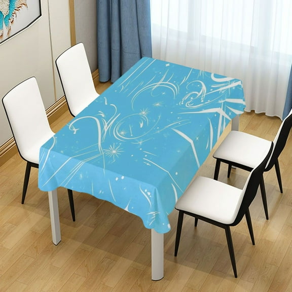 54x54 Inch Tablecloth Polyester Square Tablecloth for Home Kitchen Dinner Decor Blue Background White Lines