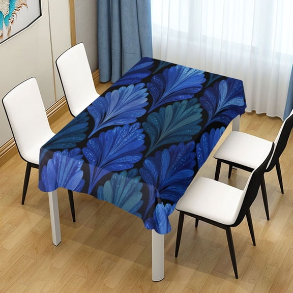 54x54 Inch Tablecloth Polyester Square Tablecloth for Home Kitchen Dinner Decor Blue Batik Leaves Pattern