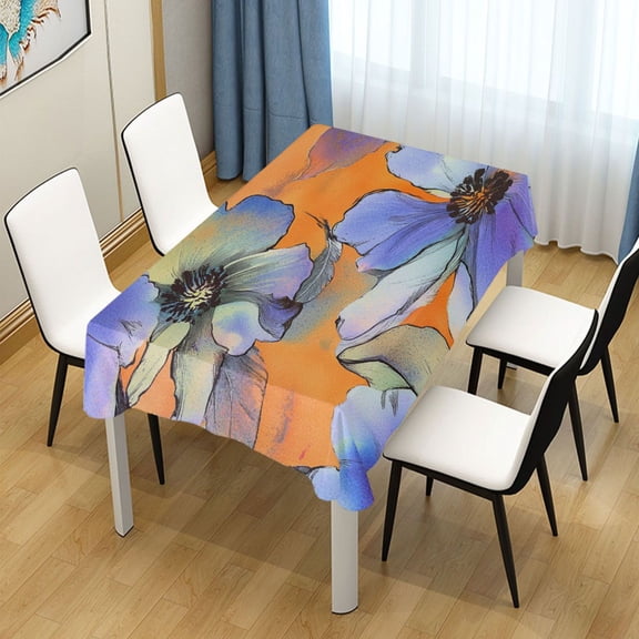 54x54 Inch Tablecloth Polyester Square Tablecloth for Home Kitchen Dinner Decor Blue and Green Large Flowers