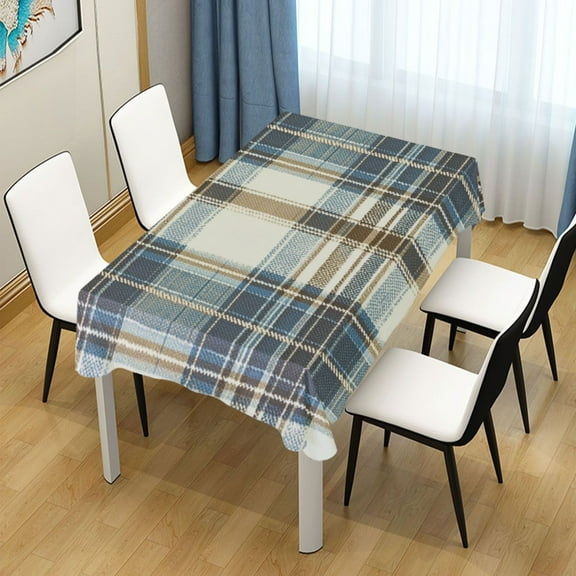54x54 Inch Tablecloth Polyester Square Tablecloth for Home Kitchen Dinner Decor Blue and White Tartan