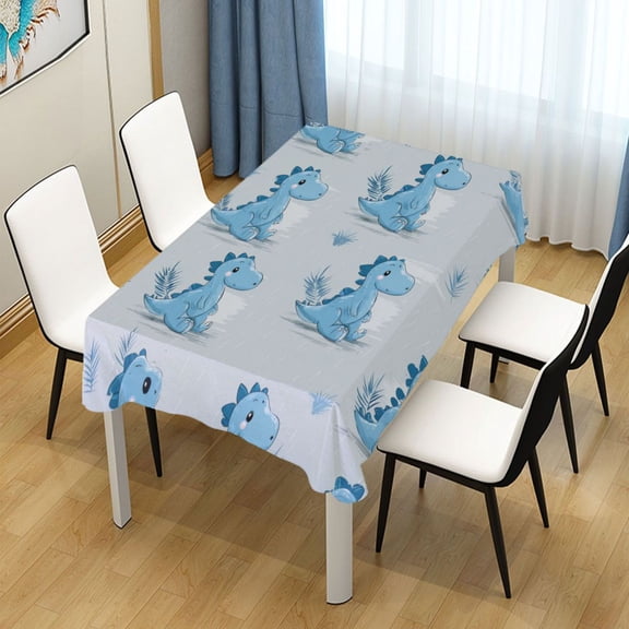 54x54 Inch Tablecloth Polyester Square Tablecloth for Home Kitchen Dinner Decor Cartoon Blue Dinosaurs