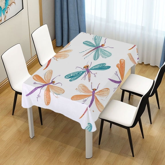 54x54 Inch Tablecloth Polyester Square Tablecloth for Home Kitchen Dinner Decor Cartoon Dragonflies Pattern