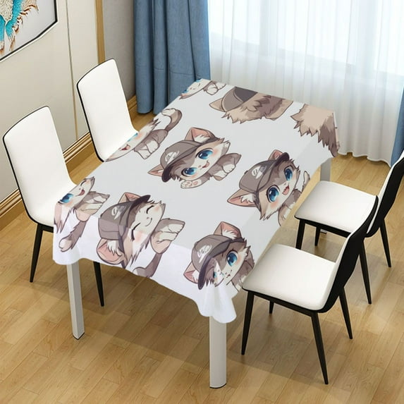 54x54 Inch Tablecloth Polyester Square Tablecloth for Home Kitchen Dinner Decor Cat Wearing Baseball Cap