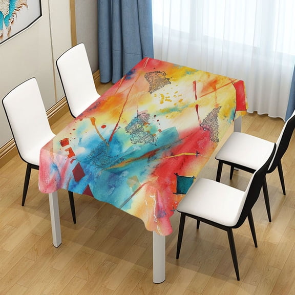 54x54 Inch Tablecloth Polyester Square Tablecloth for Home Kitchen Dinner Decor Colorful Squares Abstract Watercolor Painting